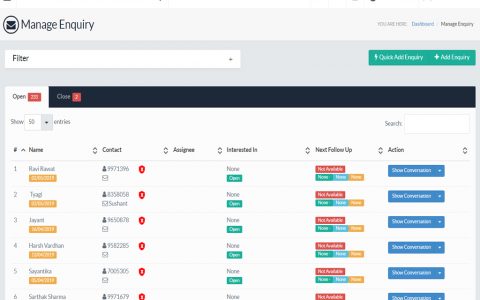 Manage Enquiry Module